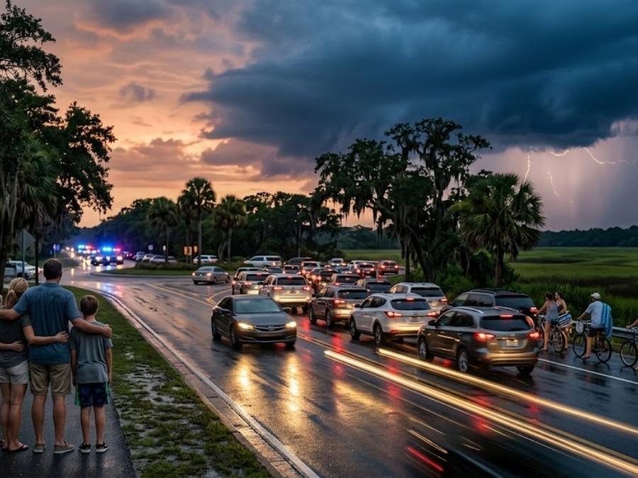 By late afternoon, traffic across Hilton Head starts behaving in familiar ways. Beach bikes crowd the crossings near Coligny. Visitors in rental SUVs hesitate at roundabouts they didn’t expect. Cars inch toward the bridge while golfers squeeze in one last trip down William Hilton Parkway before dinner reservations.